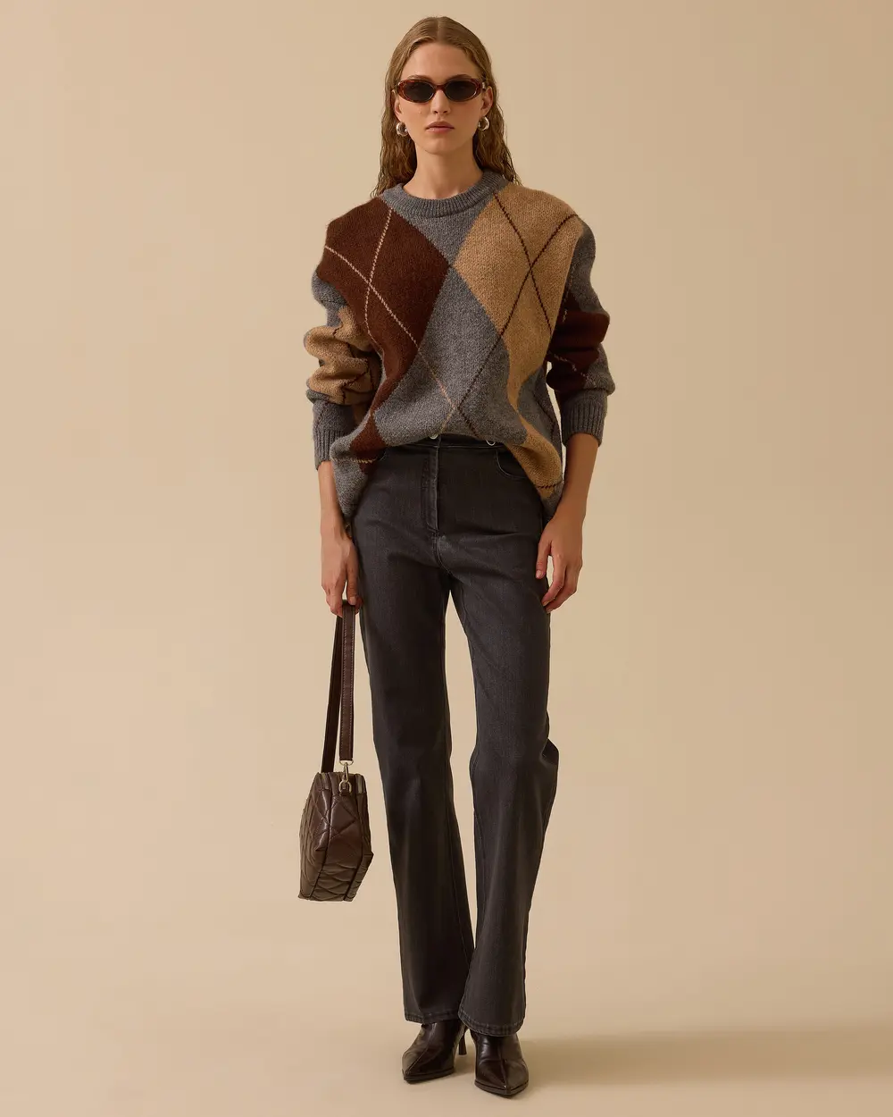 Baklava Desenli Oversize Kazak