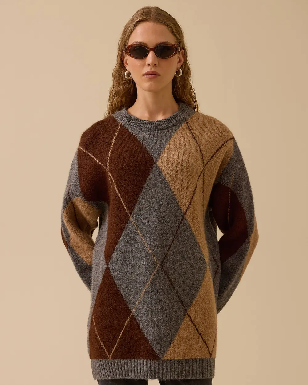 Baklava Desenli Oversize Kazak