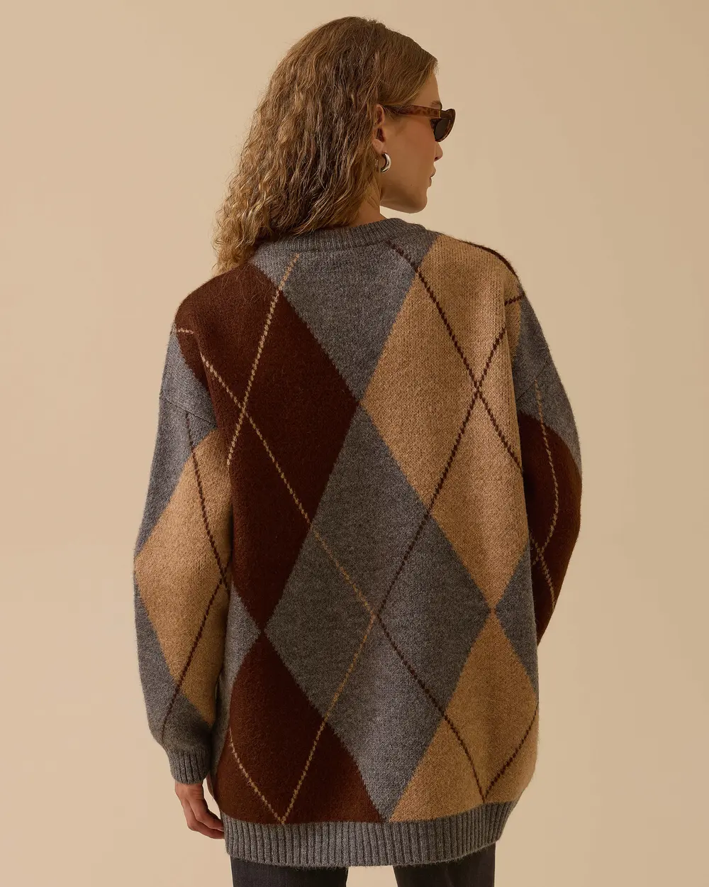 Baklava Desenli Oversize Kazak