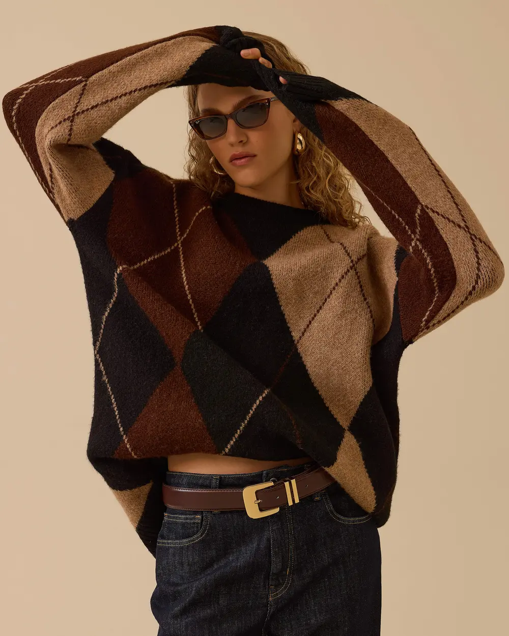 Baklava Desenli Oversize Kazak