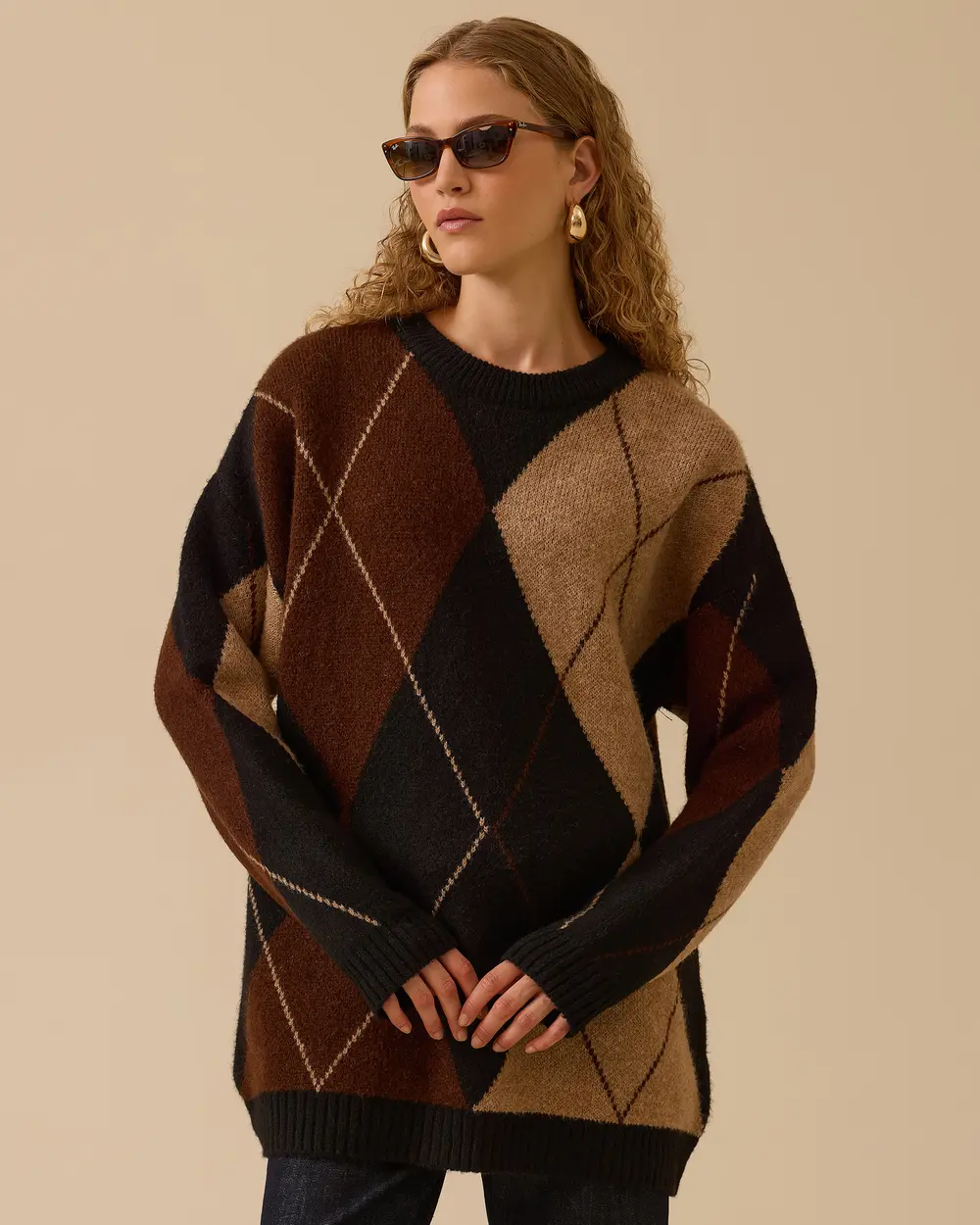 Baklava Desenli Oversize Kazak