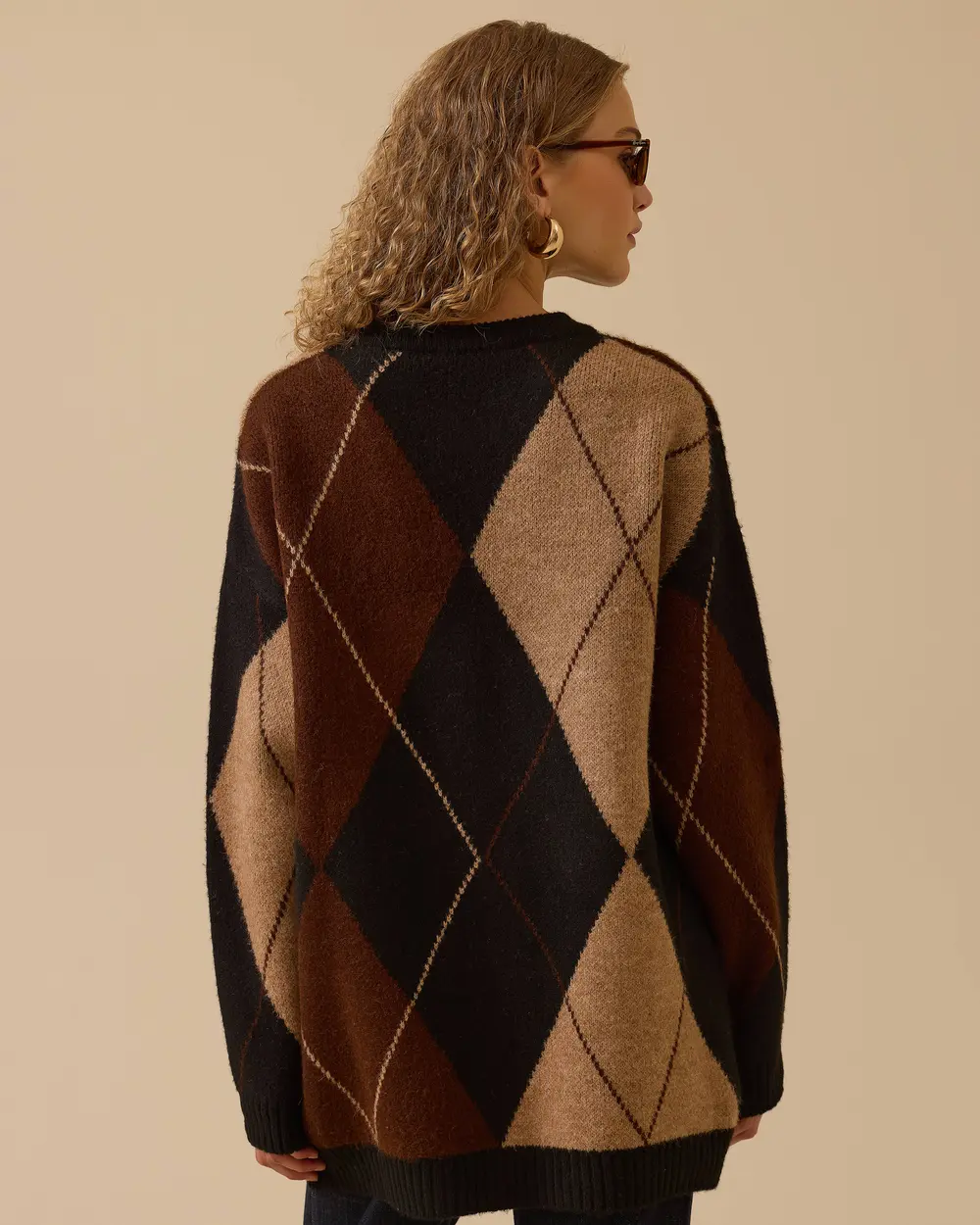 Baklava Desenli Oversize Kazak