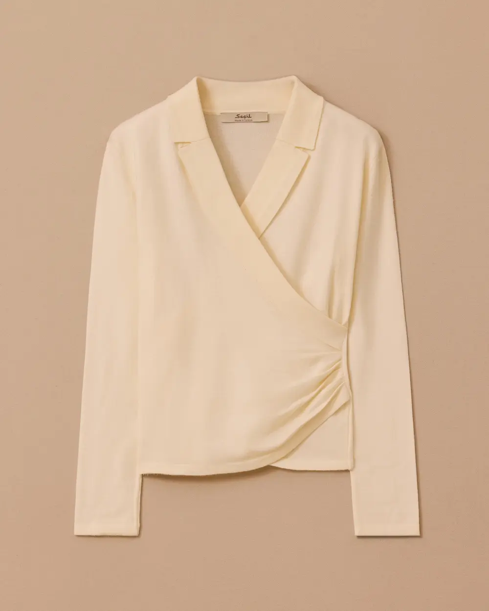 Double-breasted Draped Sweater Blouse