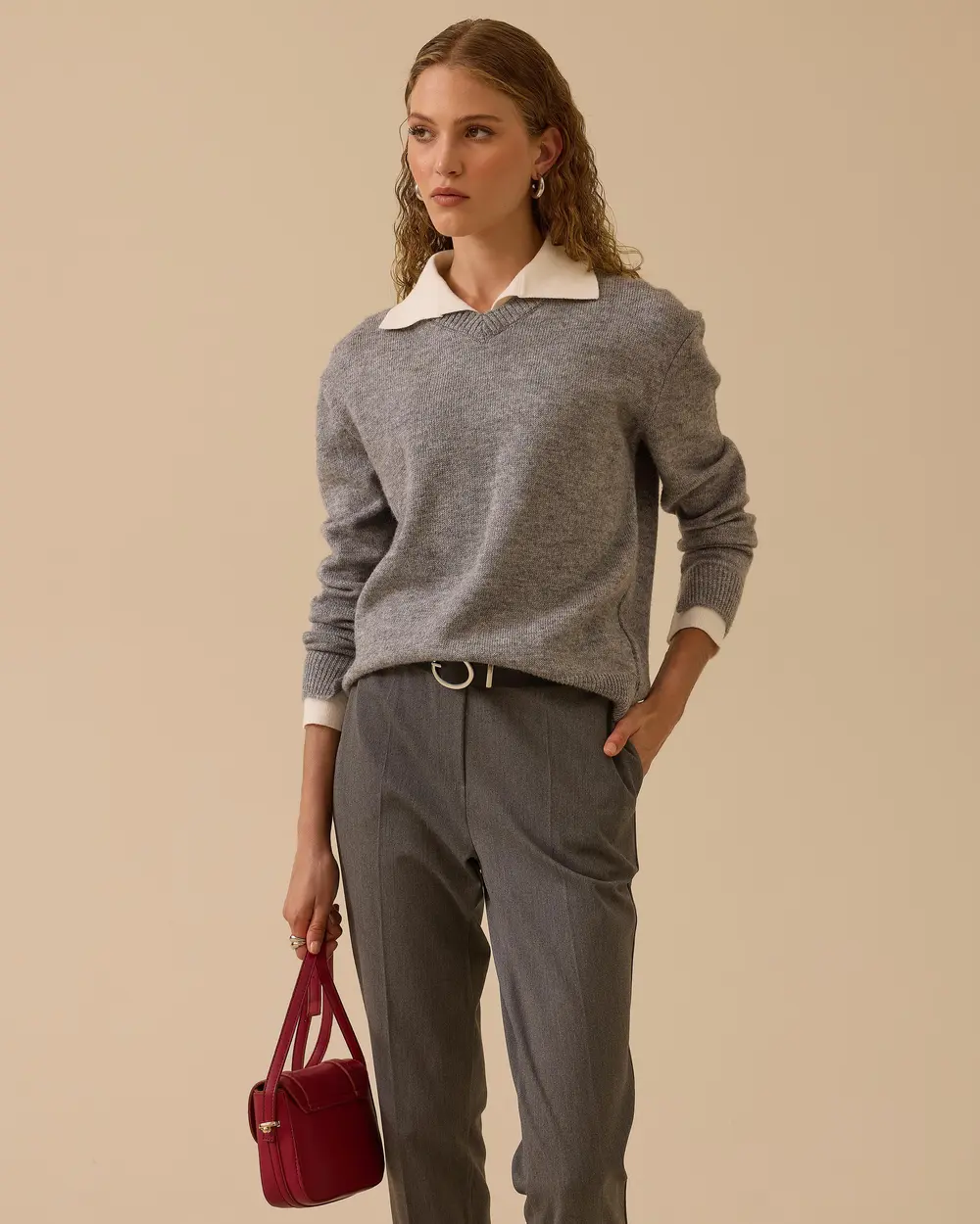 Shirt Collar Basic Sweater Blouse