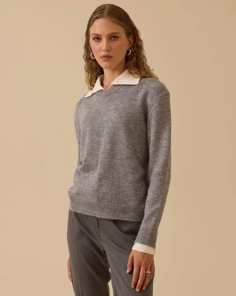 Shirt Collar Basic Sweater Blouse