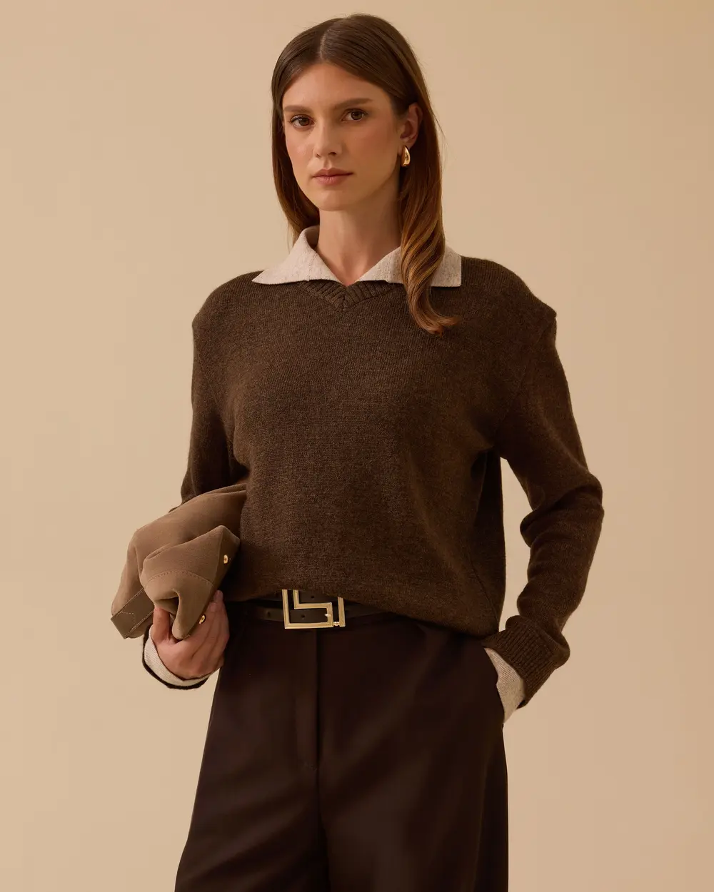 Gömlek Yaka Basic Triko Bluz