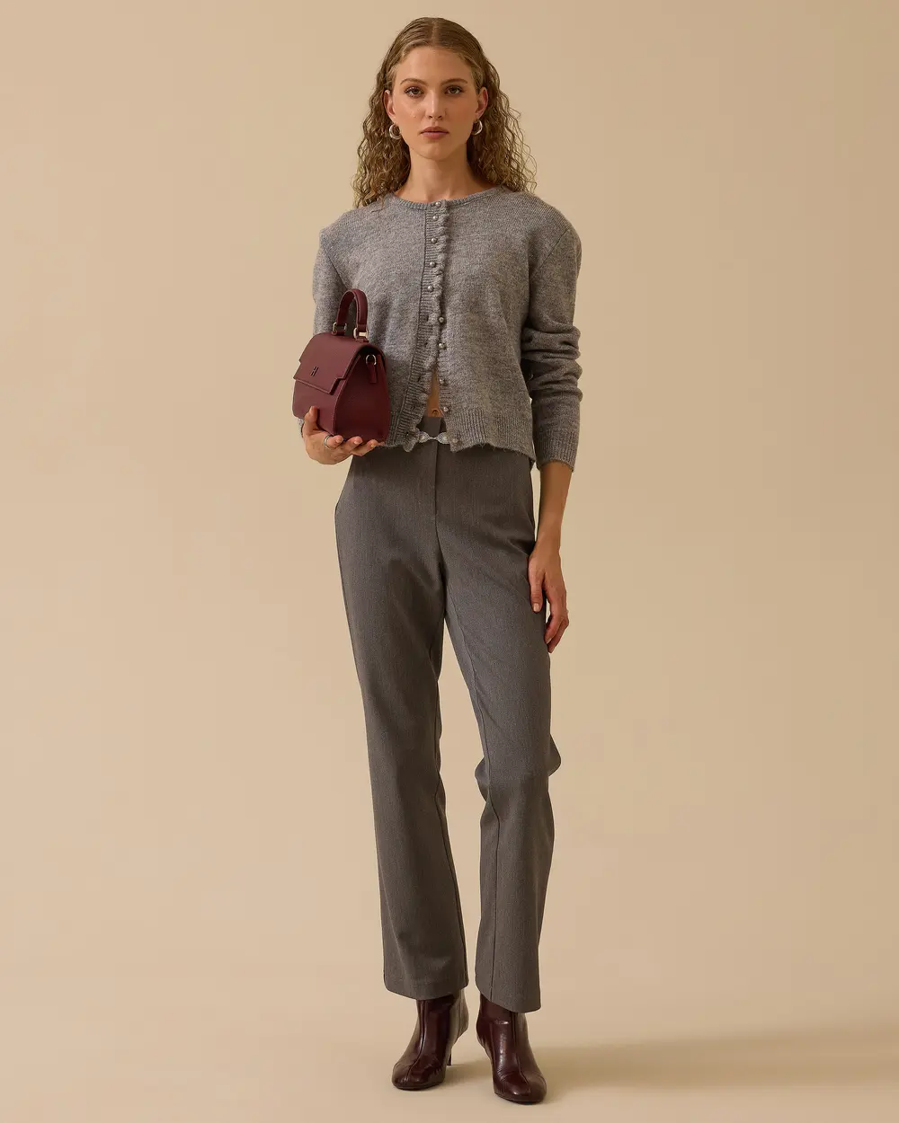 Düğmeli Bel Boy Triko Hırka