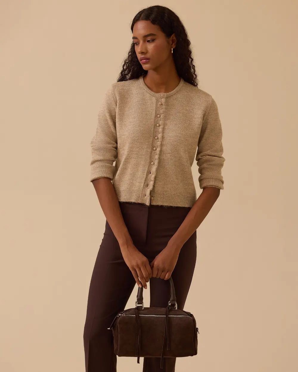 Düğmeli Bel Boy Triko Hırka