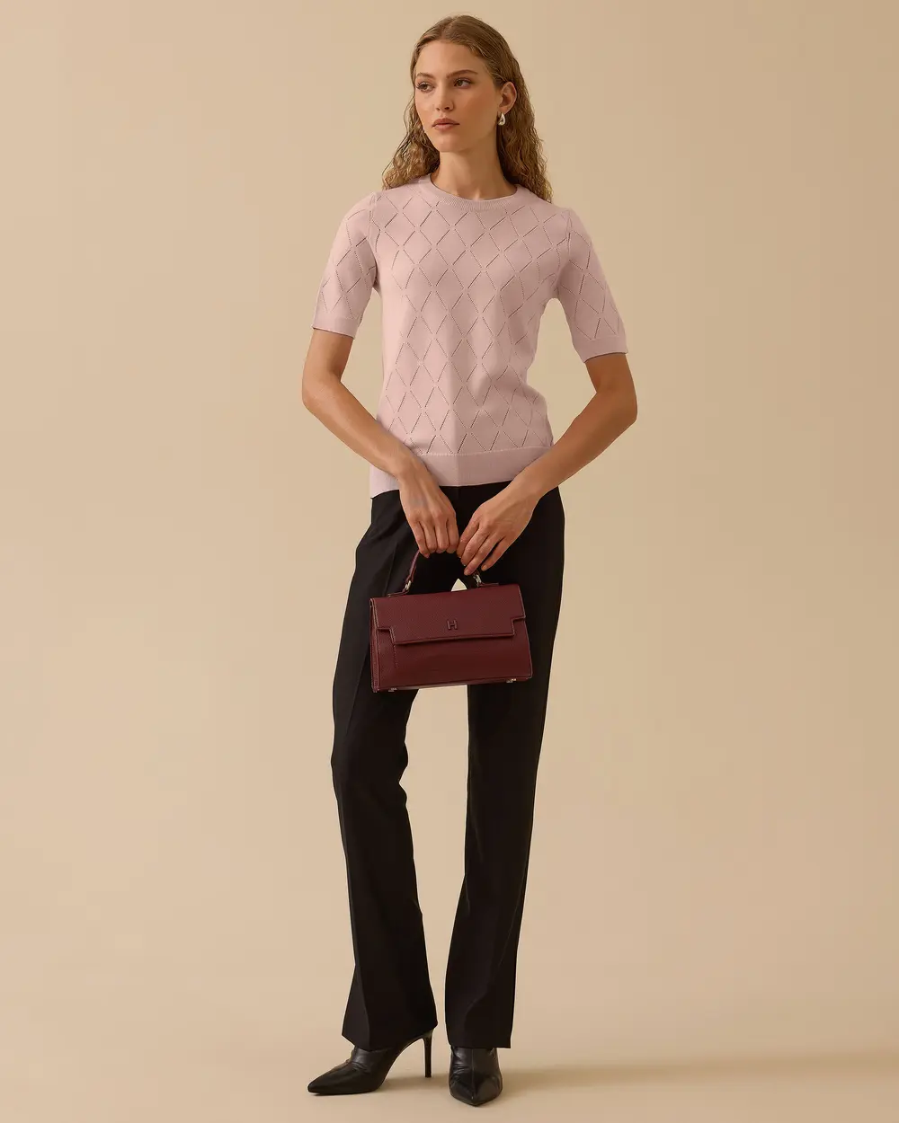 Patterned Short Sleeve Sweater Blouse