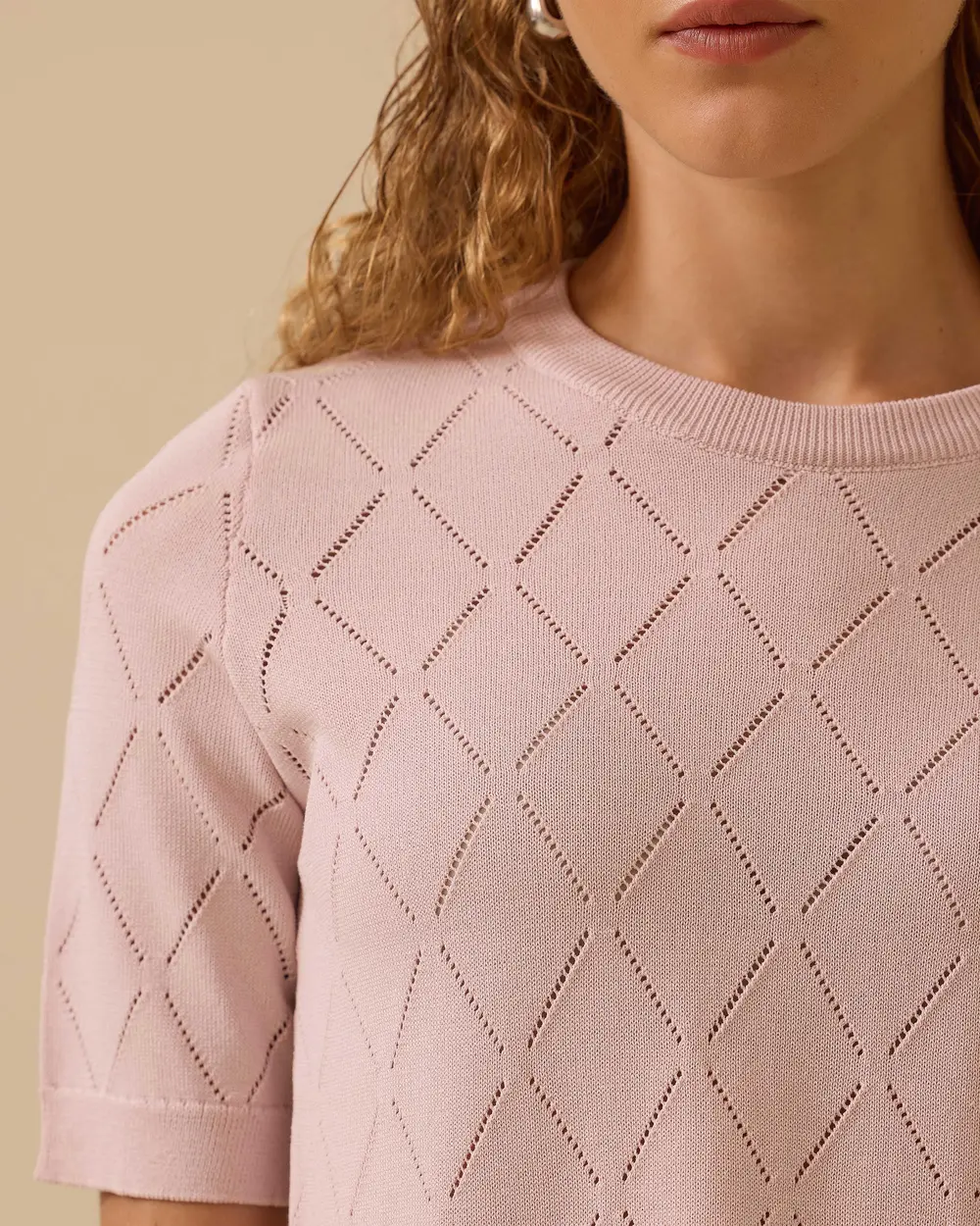 Patterned Short Sleeve Sweater Blouse