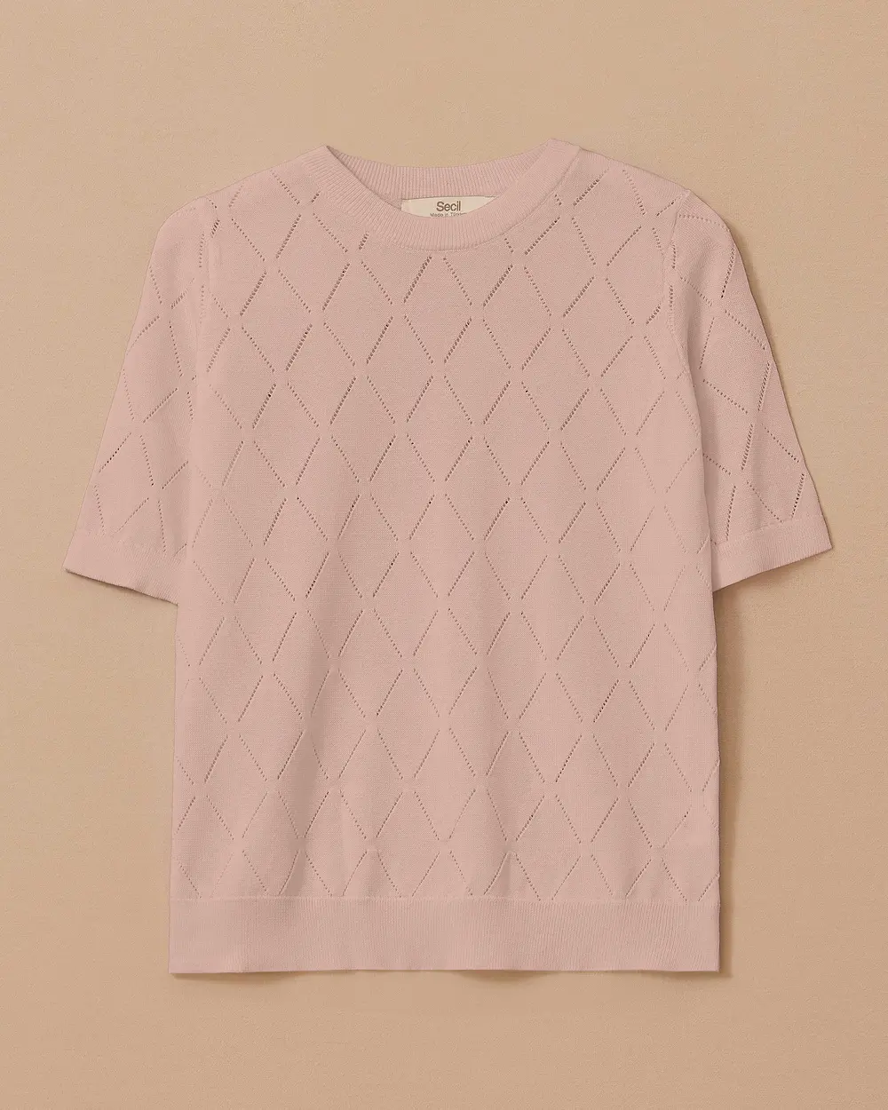 Patterned Short Sleeve Sweater Blouse