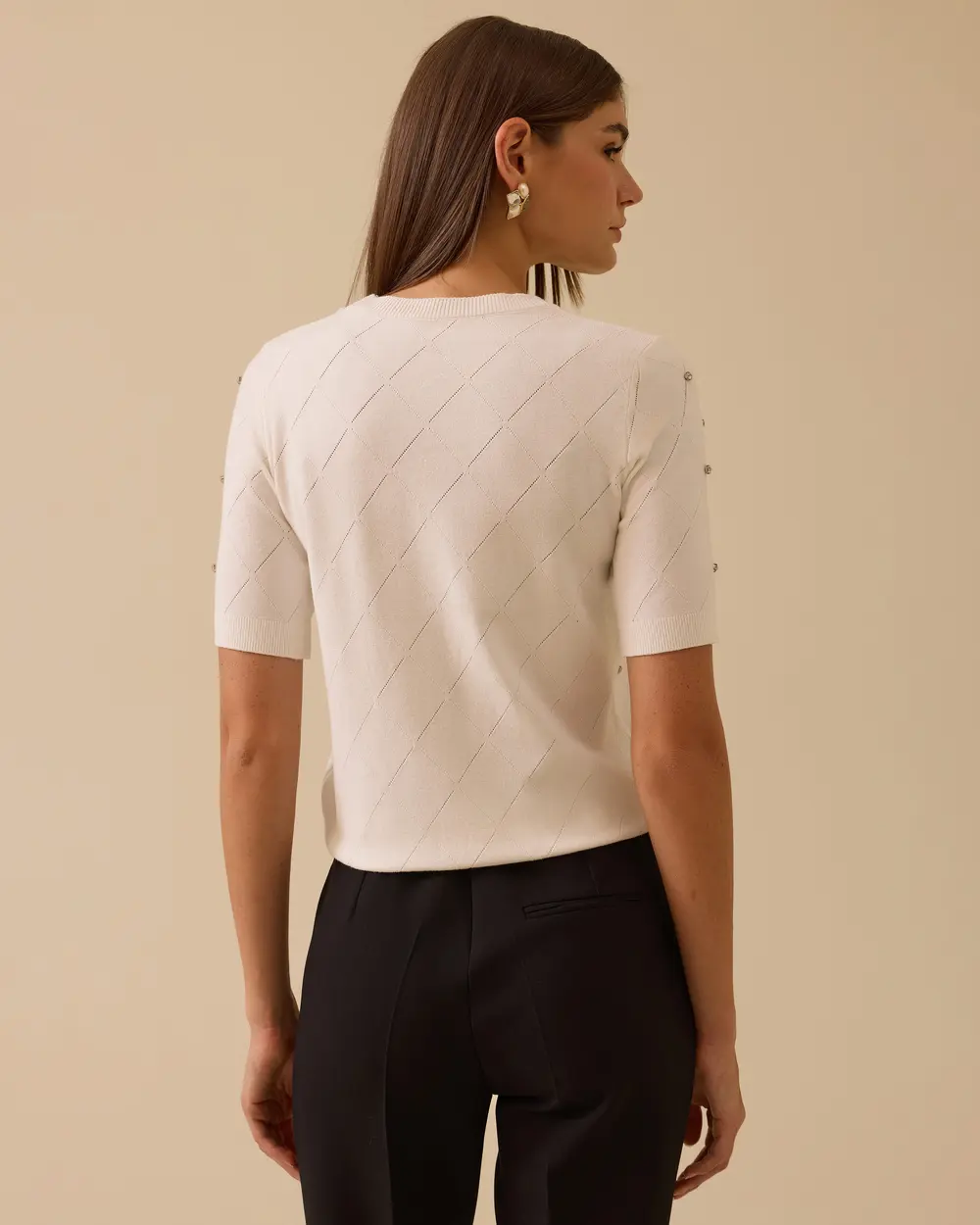 Taş Detaylı Desenli Triko Bluz