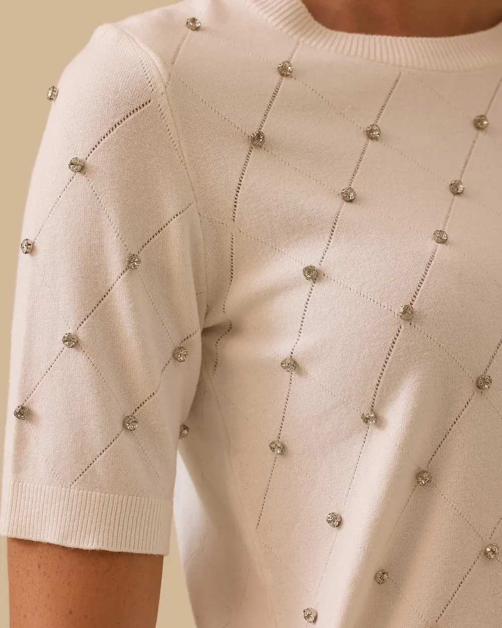 Taş Detaylı Desenli Triko Bluz