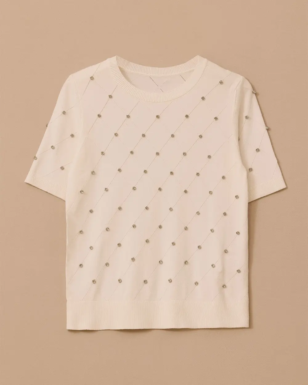 Taş Detaylı Desenli Triko Bluz