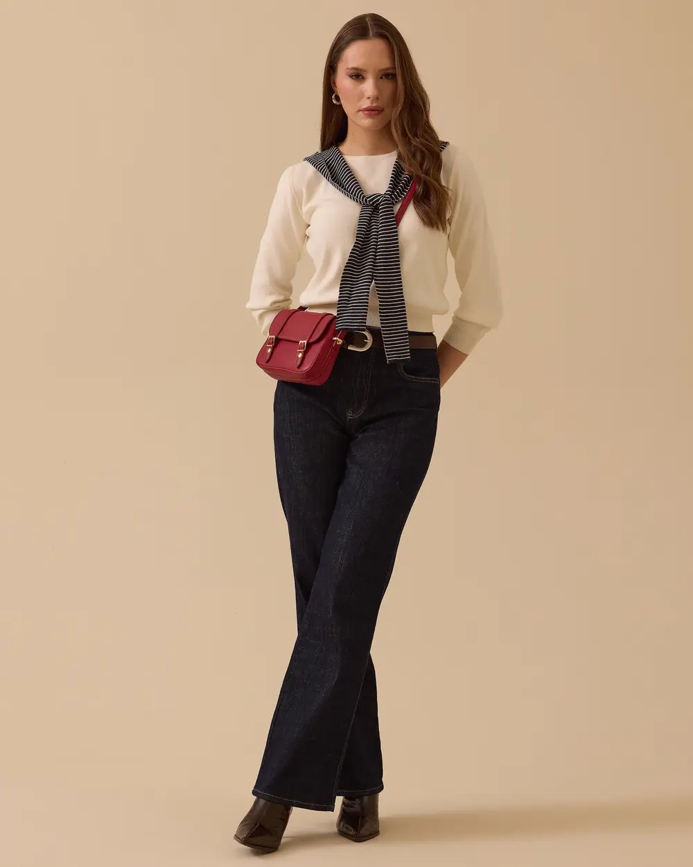 Şerit Detaylı Bağlama Yaka Triko