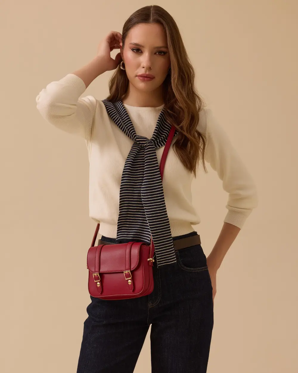 Şerit Detaylı Bağlama Yaka Triko