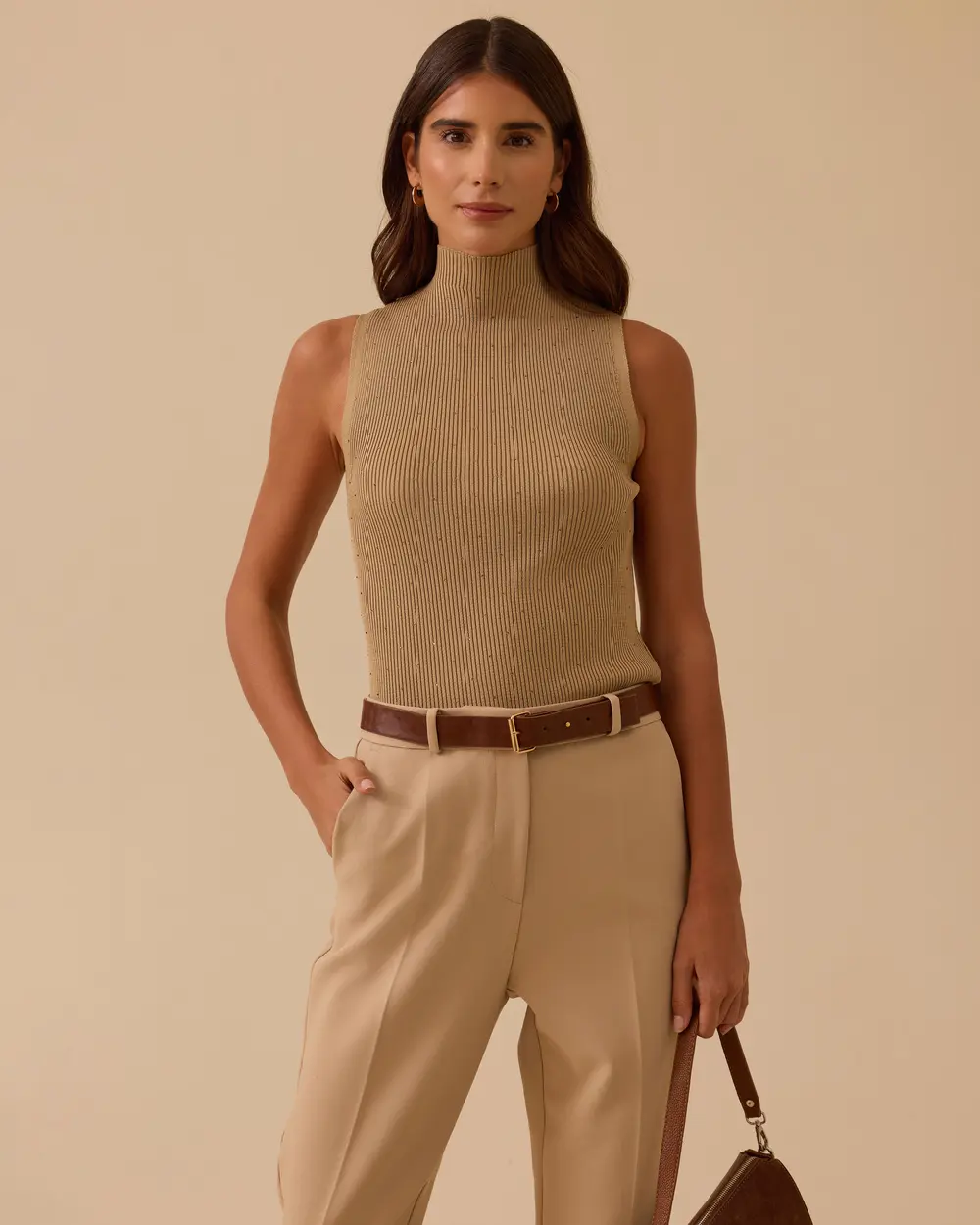 Taş Detaylı Triko Kolsuz Bluz