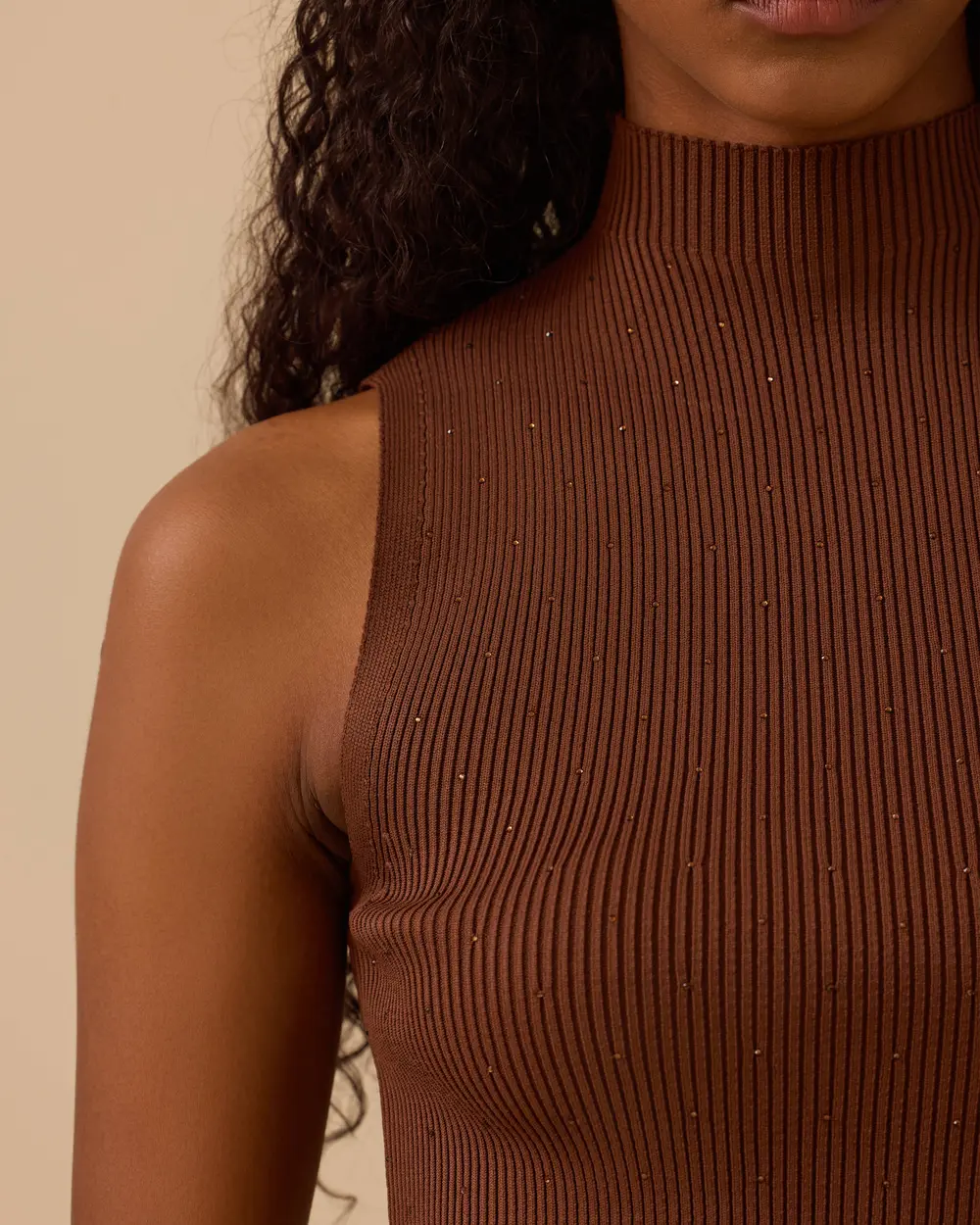 Taş Detaylı Triko Kolsuz Bluz