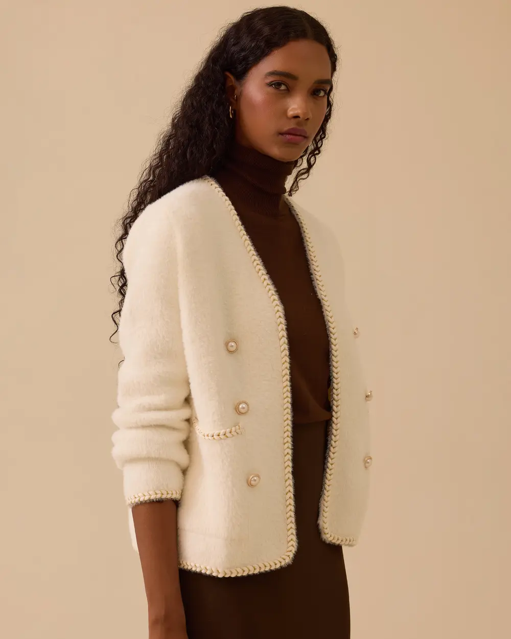 Düğme Detaylı Triko Hırka