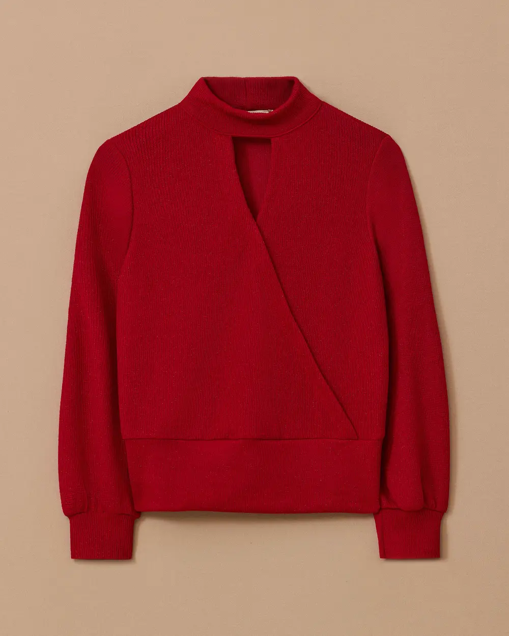 Pencere Detaylı Dik Yaka Triko Bluz