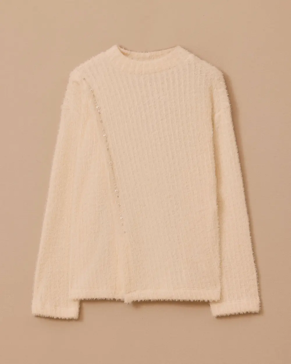 Taş Detaylı Asimetrik Triko Kazak