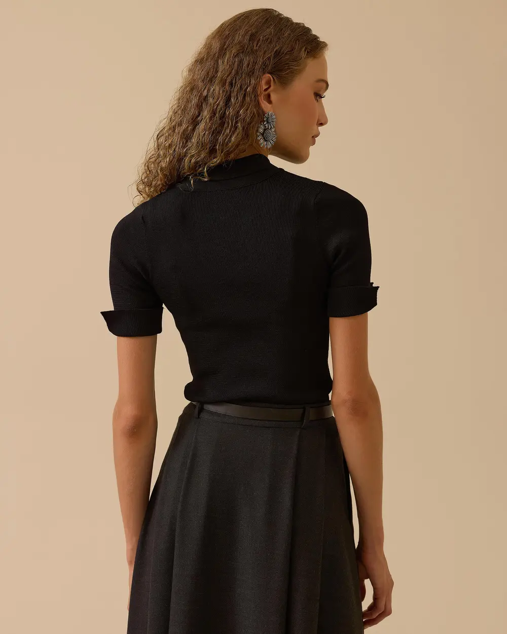 Fular Yakalı Bel Boy Triko Bluz