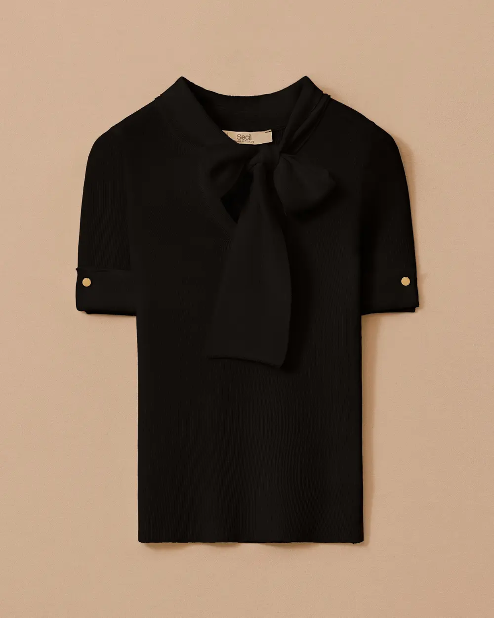 Fular Yakalı Bel Boy Triko Bluz