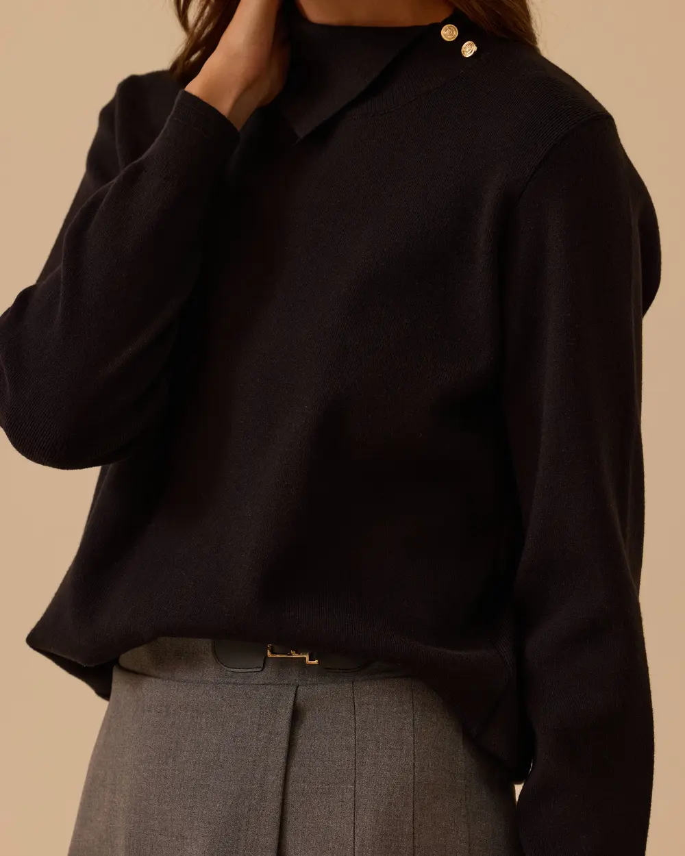 Düğme Detaylı Triko Kazak