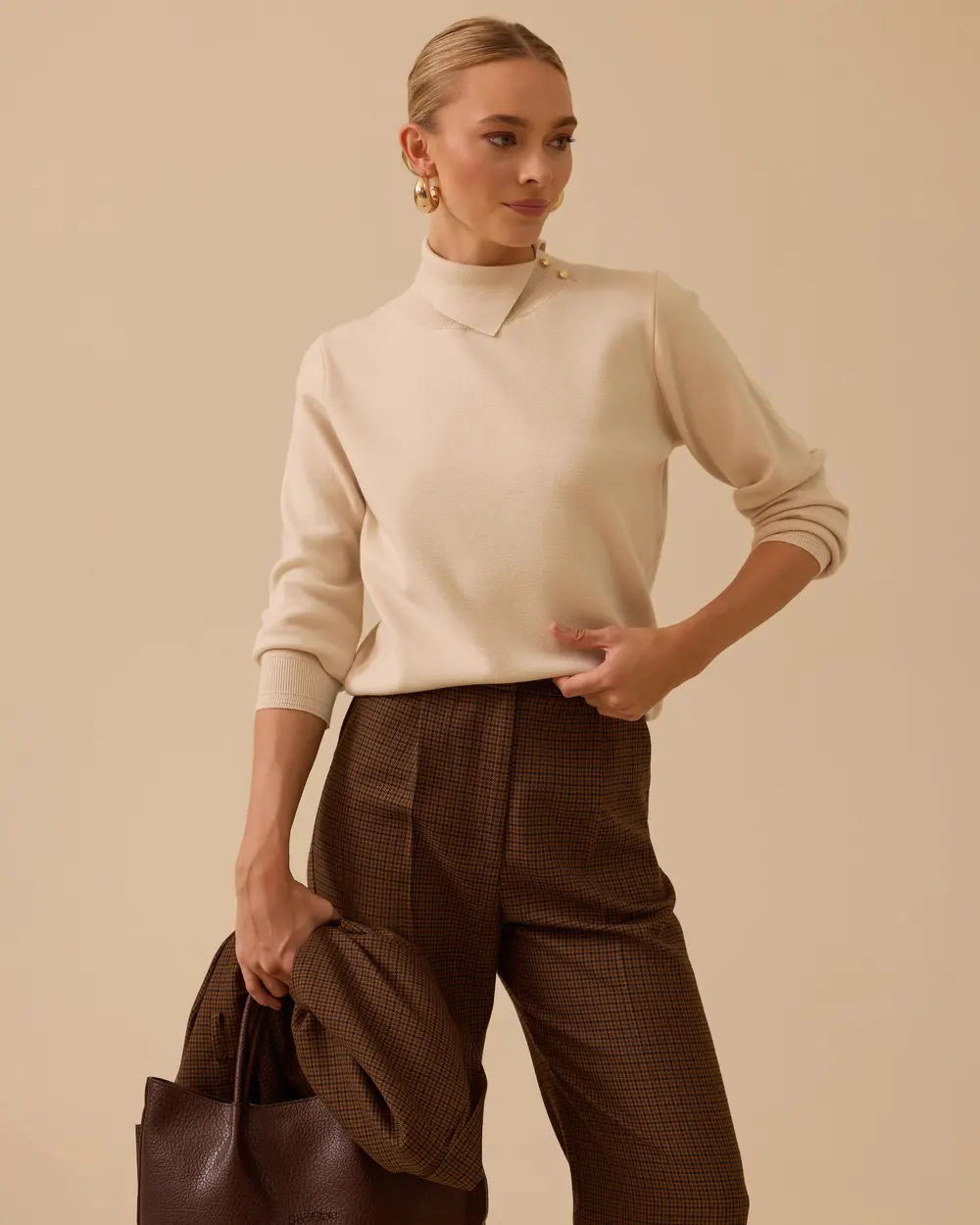 Düğme Detaylı Triko Kazak