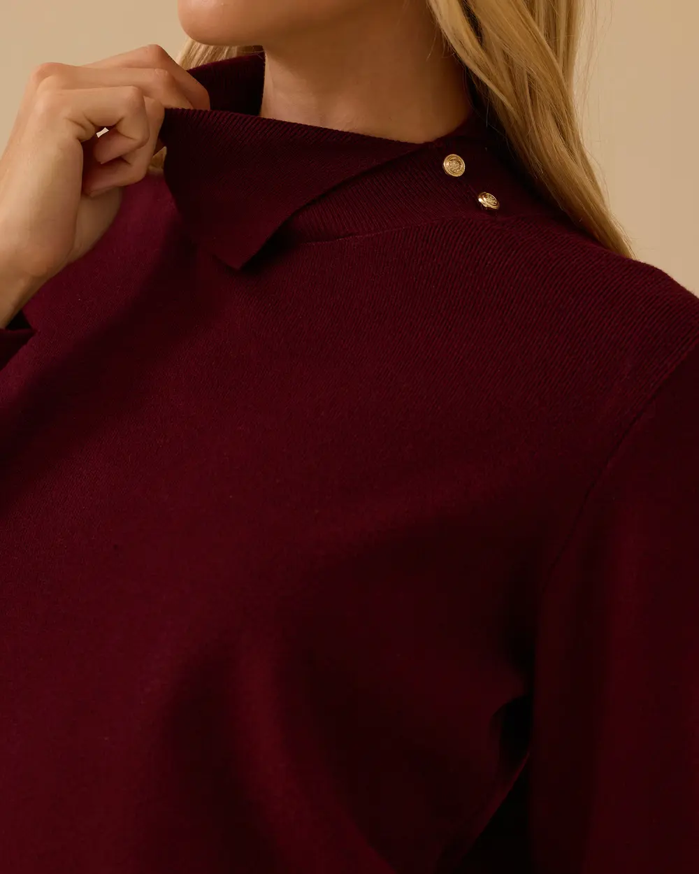 Düğme Detaylı Triko Kazak