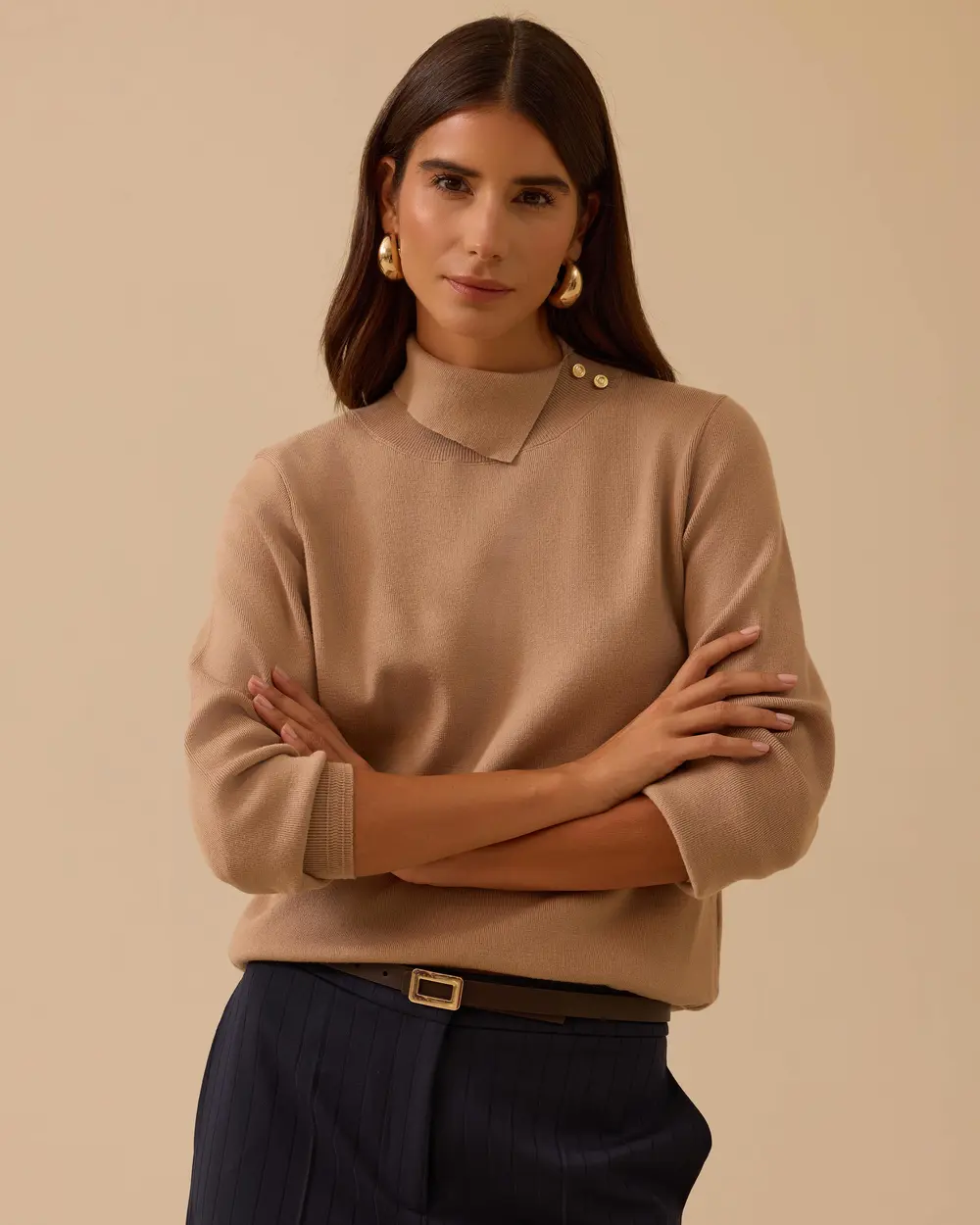 Düğme Detaylı Triko Kazak