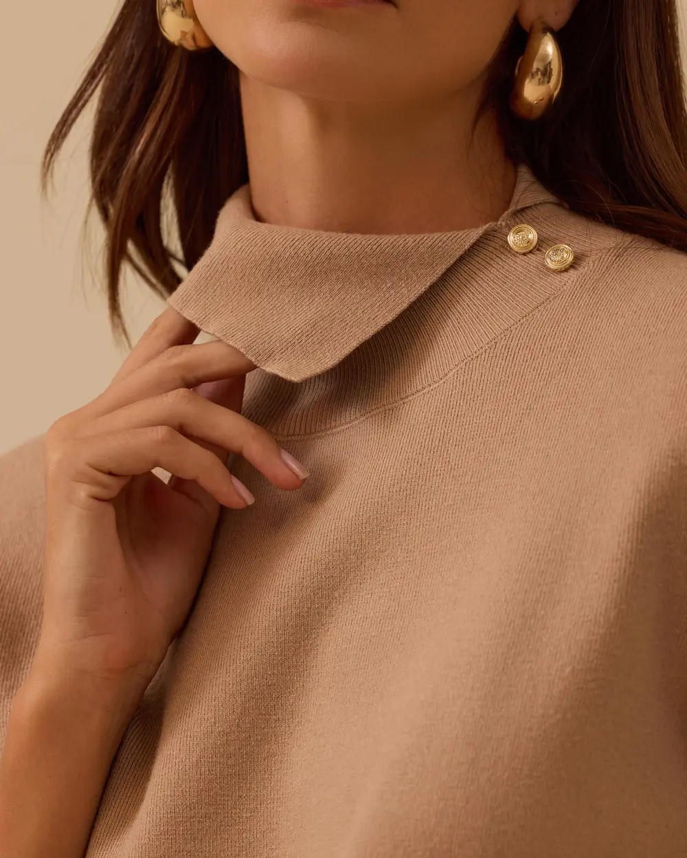 Düğme Detaylı Triko Kazak
