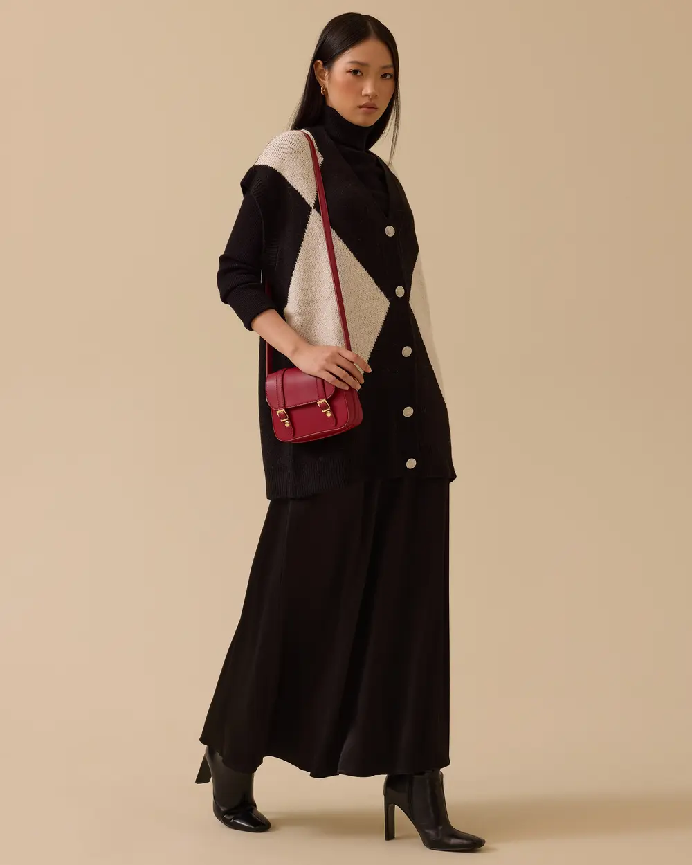 Blok Geçişli Düğmeli Triko Hırka