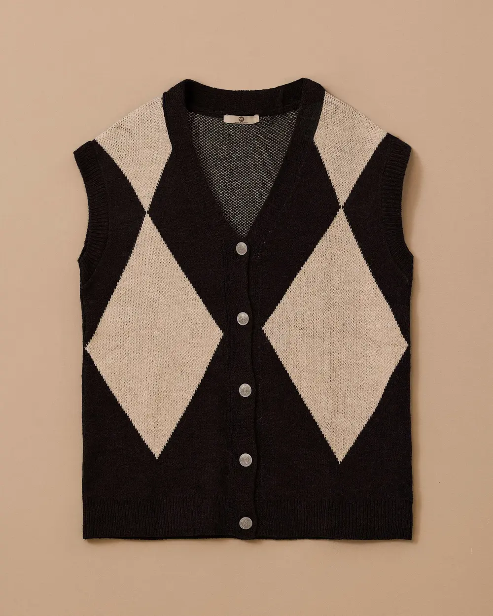 Blok Geçişli Düğmeli Triko Hırka