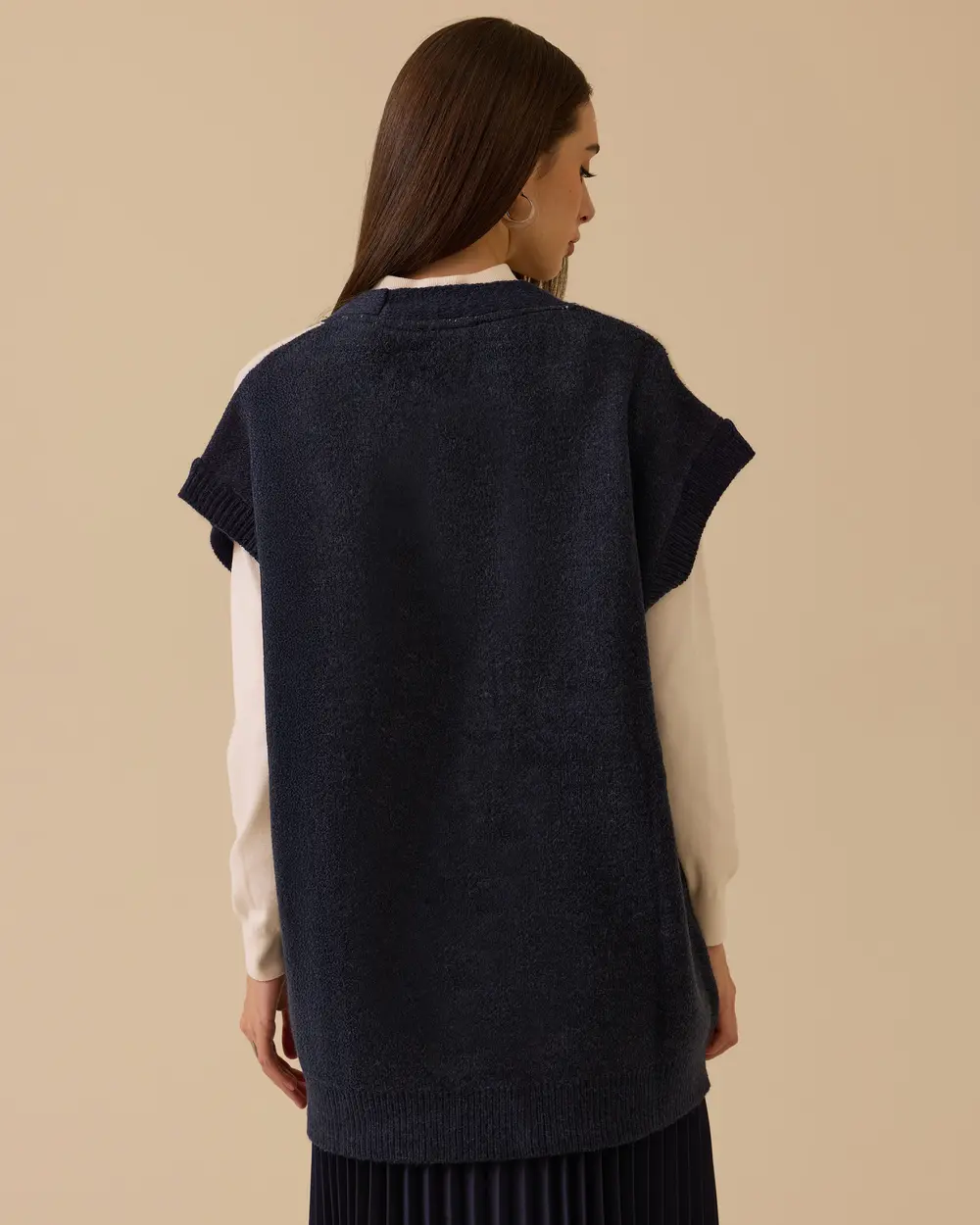 Blok Geçişli Düğmeli Triko Hırka