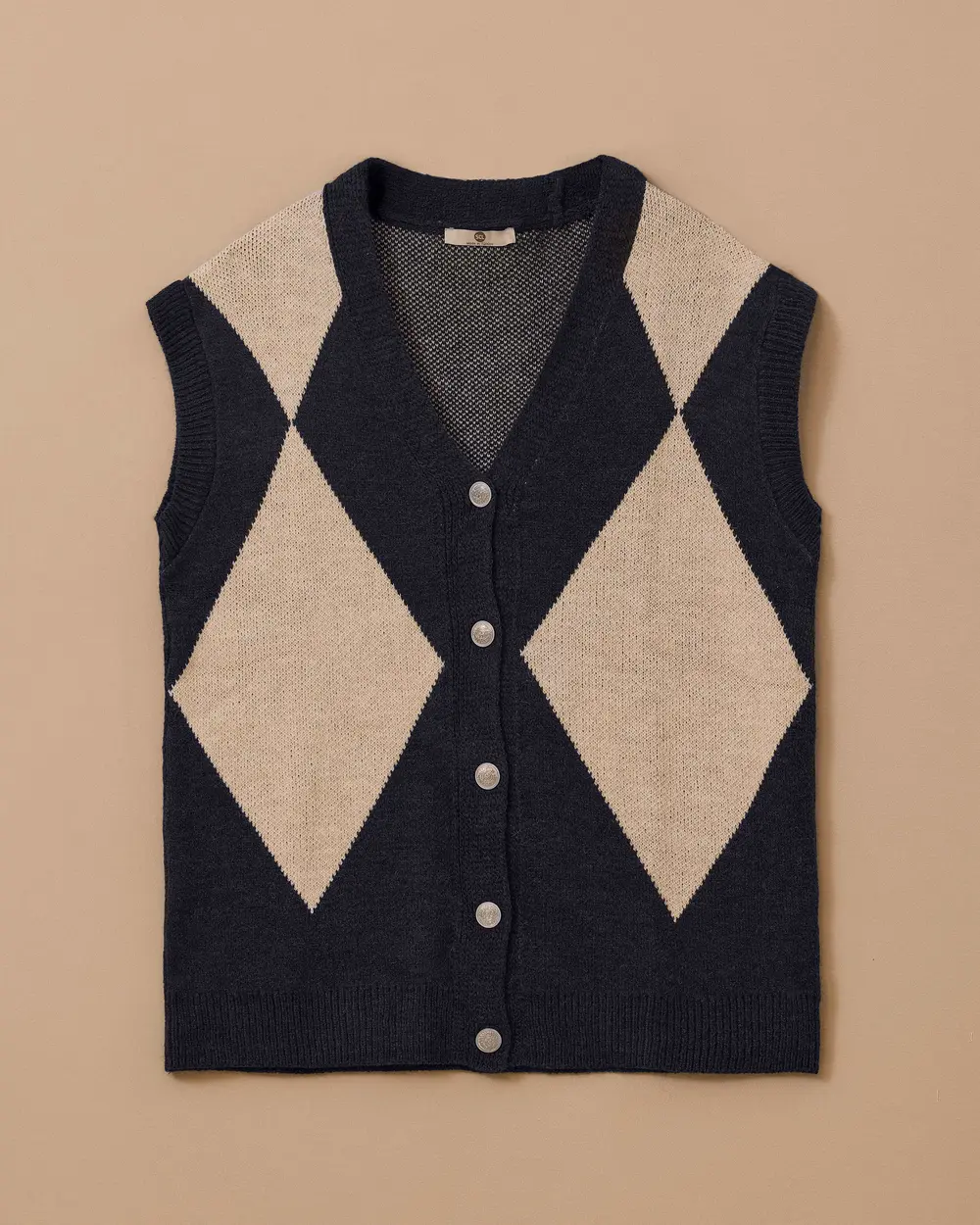 Blok Geçişli Düğmeli Triko Hırka