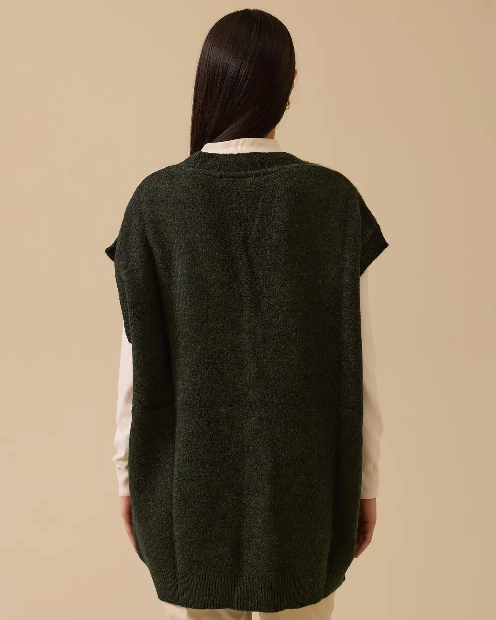 Blok Geçişli Düğmeli Triko Hırka