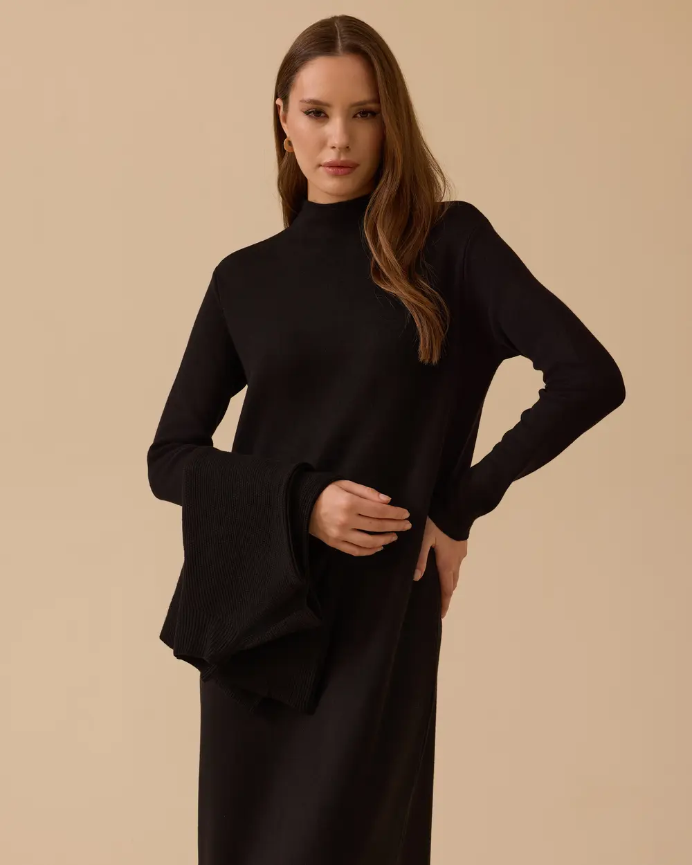 Uzun Kollu İki Parça Triko Elbise Takım