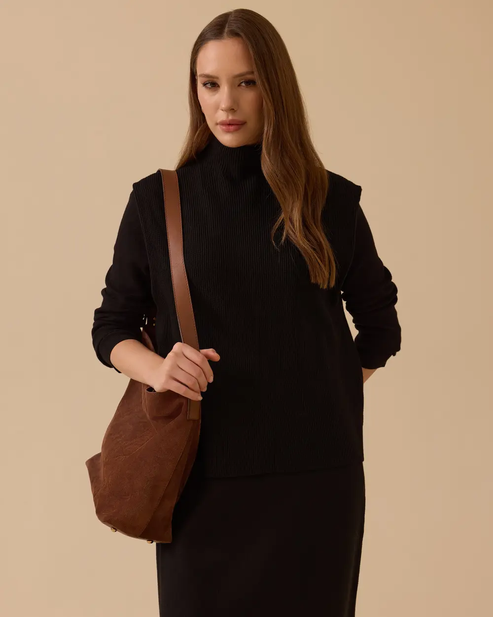 Uzun Kollu İki Parça Triko Elbise Takım