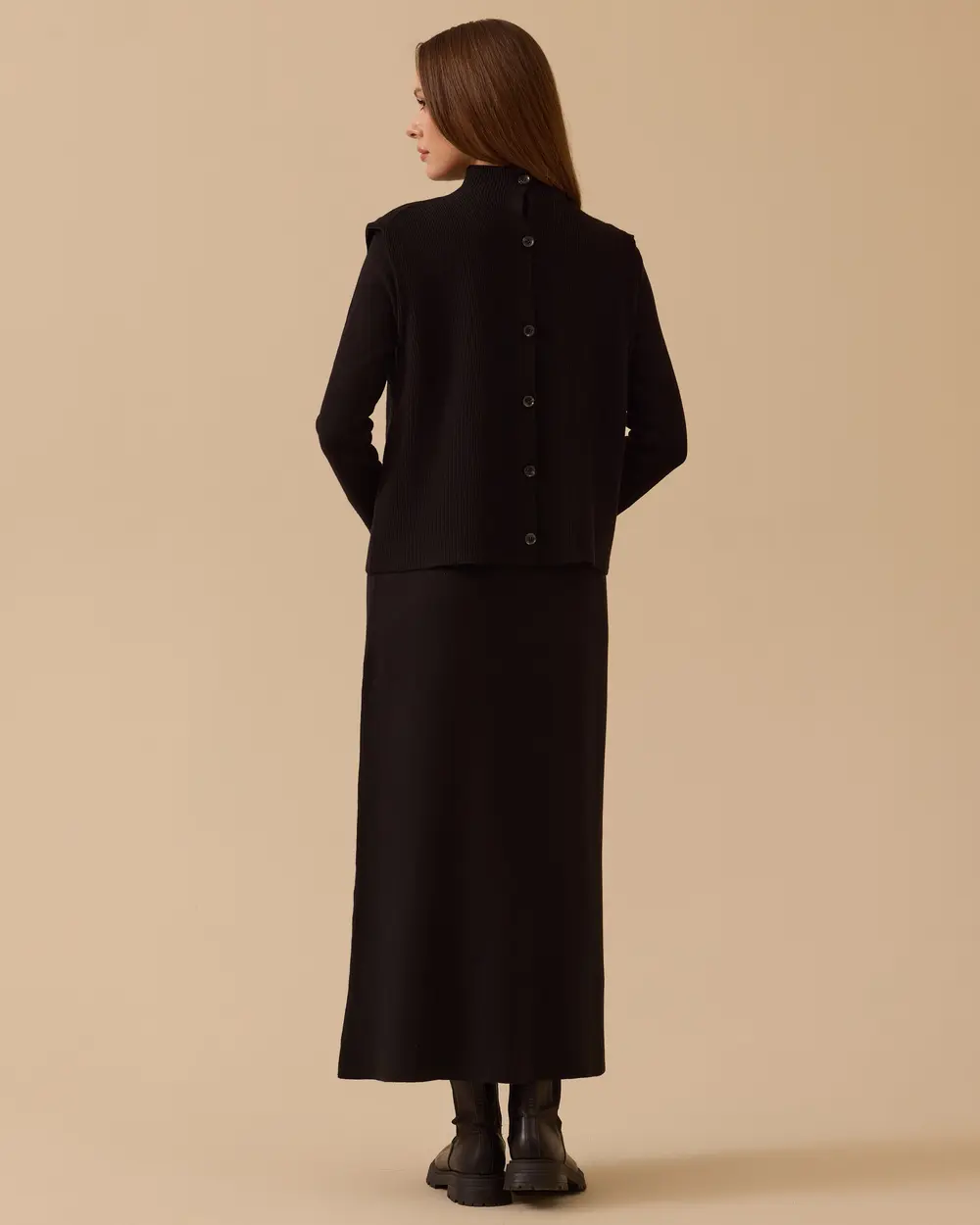 Uzun Kollu İki Parça Triko Elbise Takım