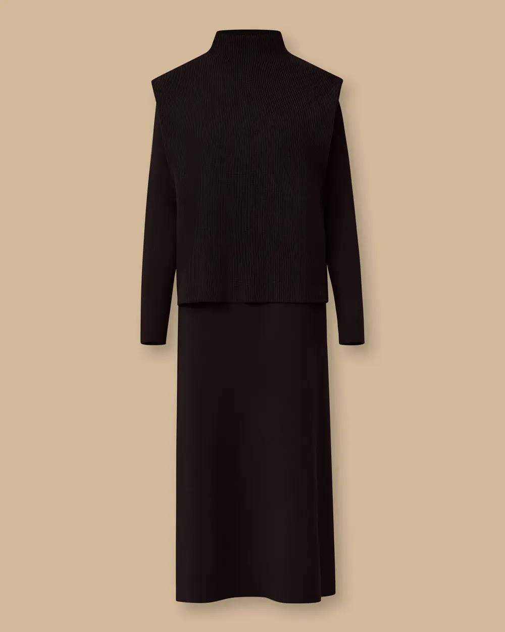 Uzun Kollu İki Parça Triko Elbise Takım