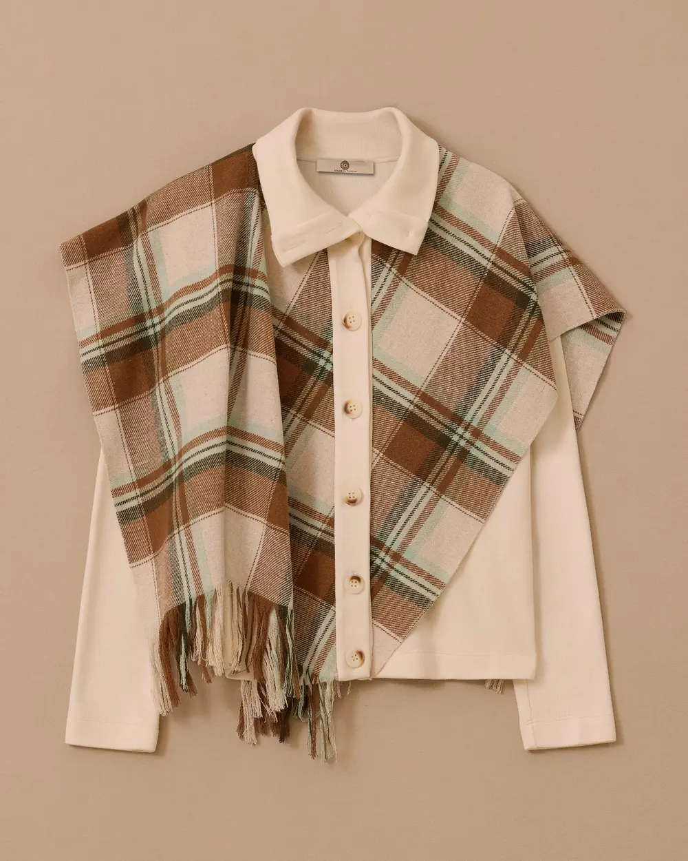 Şal Görünümlü Ekose Desenli Triko Hırka