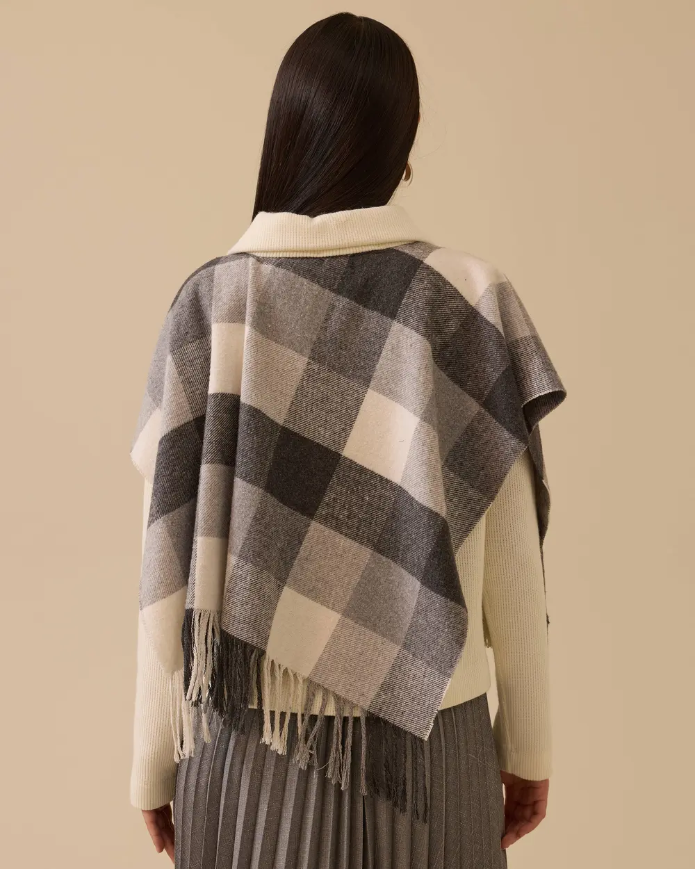 Şal Görünümlü Ekose Desenli Triko Hırka