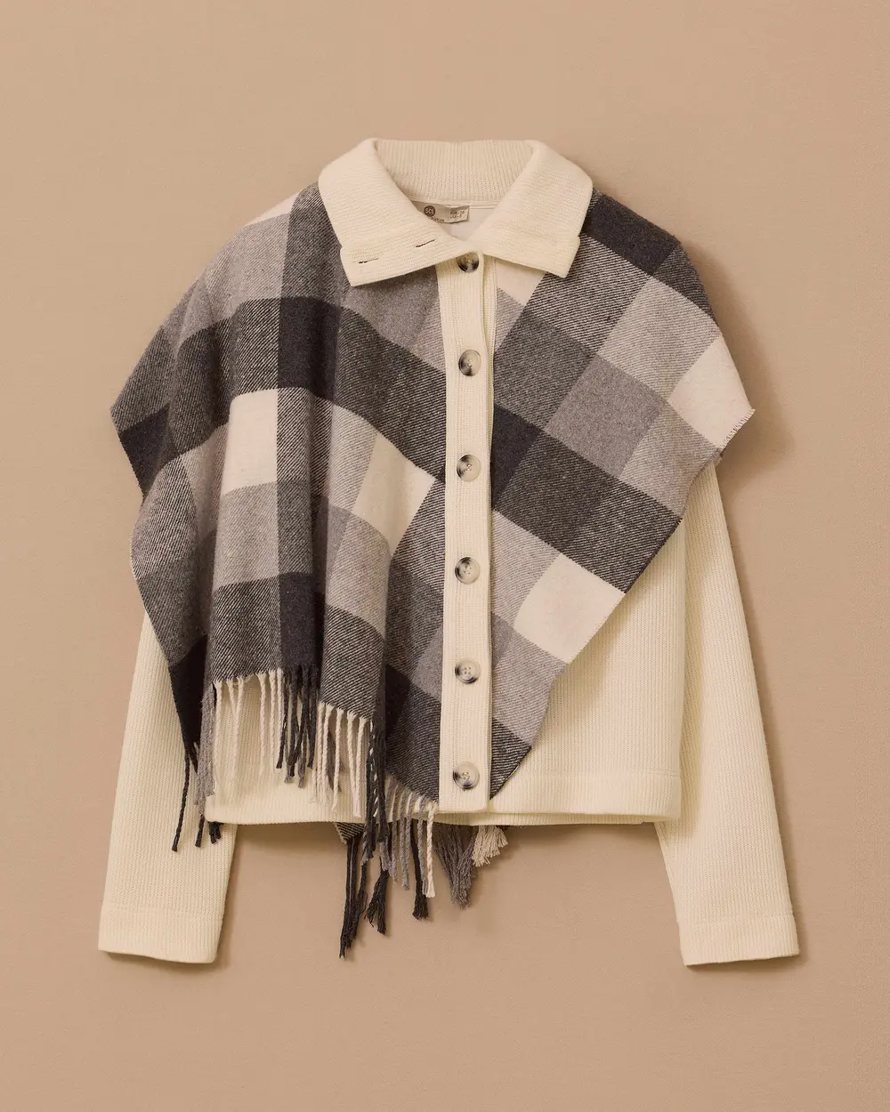 Şal Görünümlü Ekose Desenli Triko Hırka