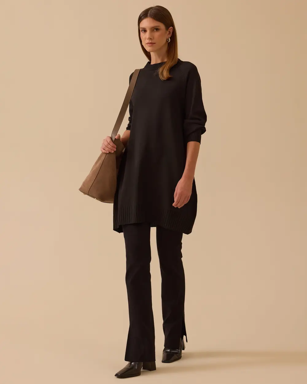 Uzun Kollu Basic Triko Tunik