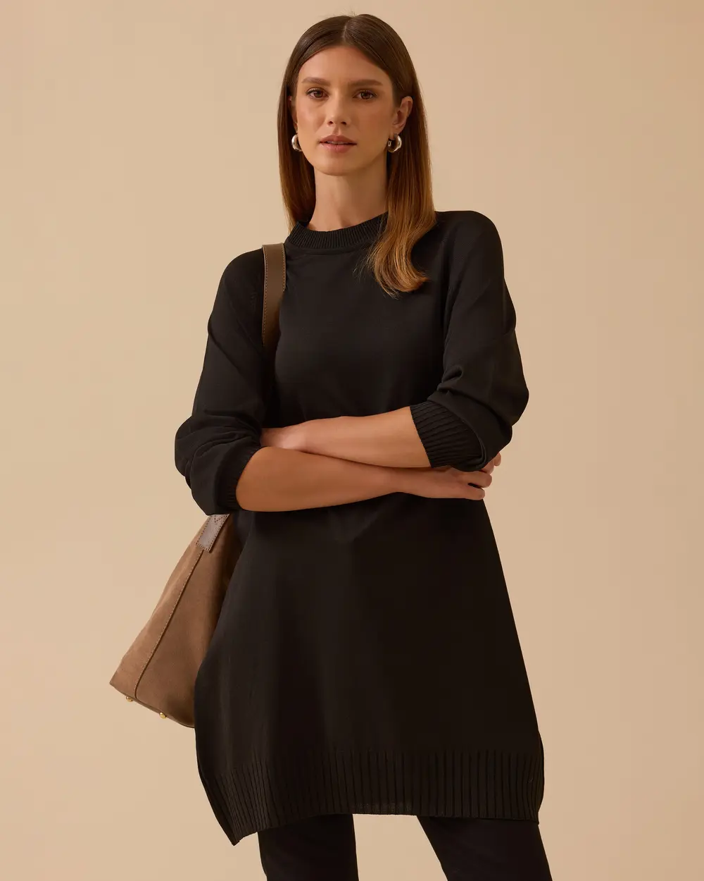 Uzun Kollu Basic Triko Tunik