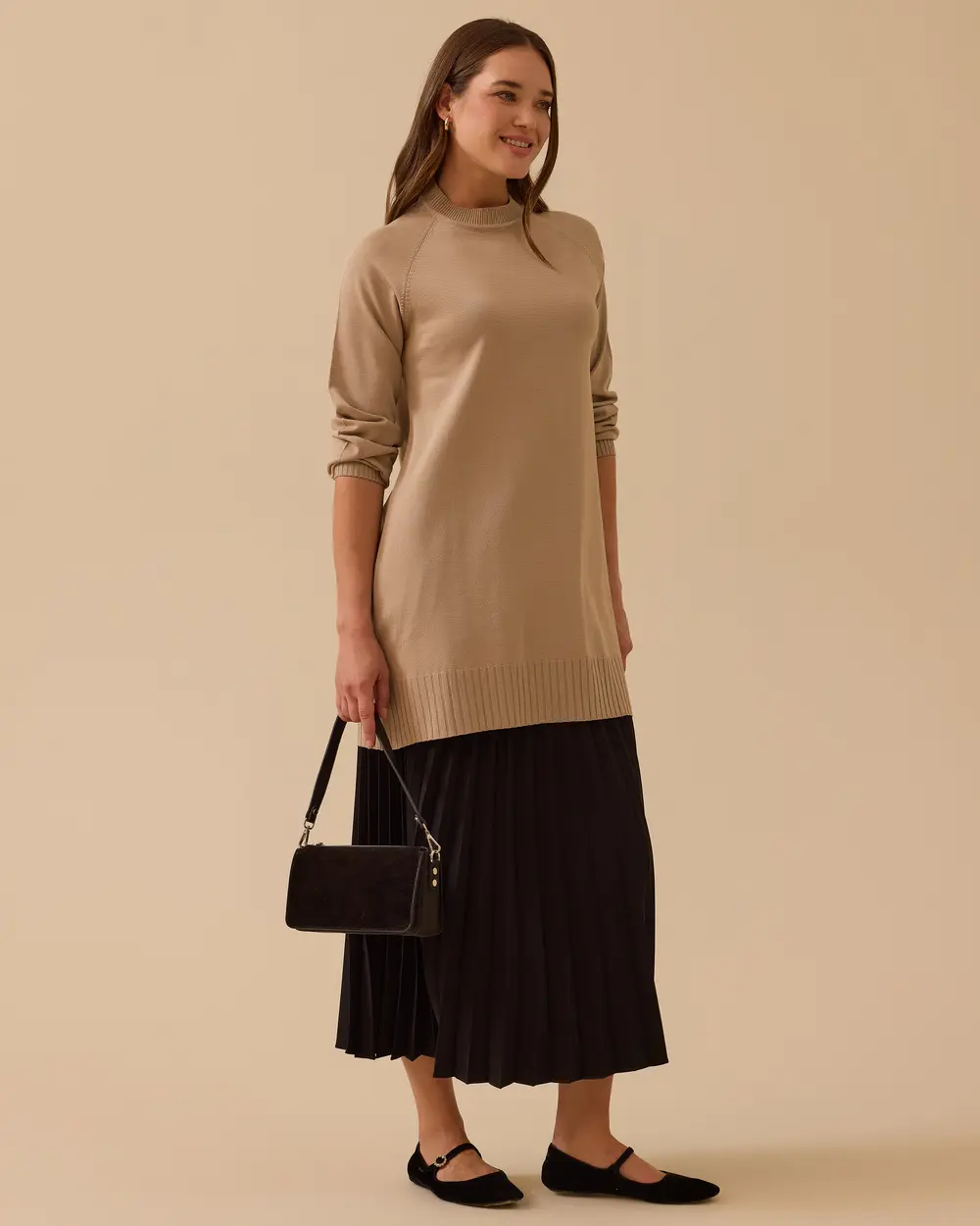 Uzun Kollu Basic Triko Tunik