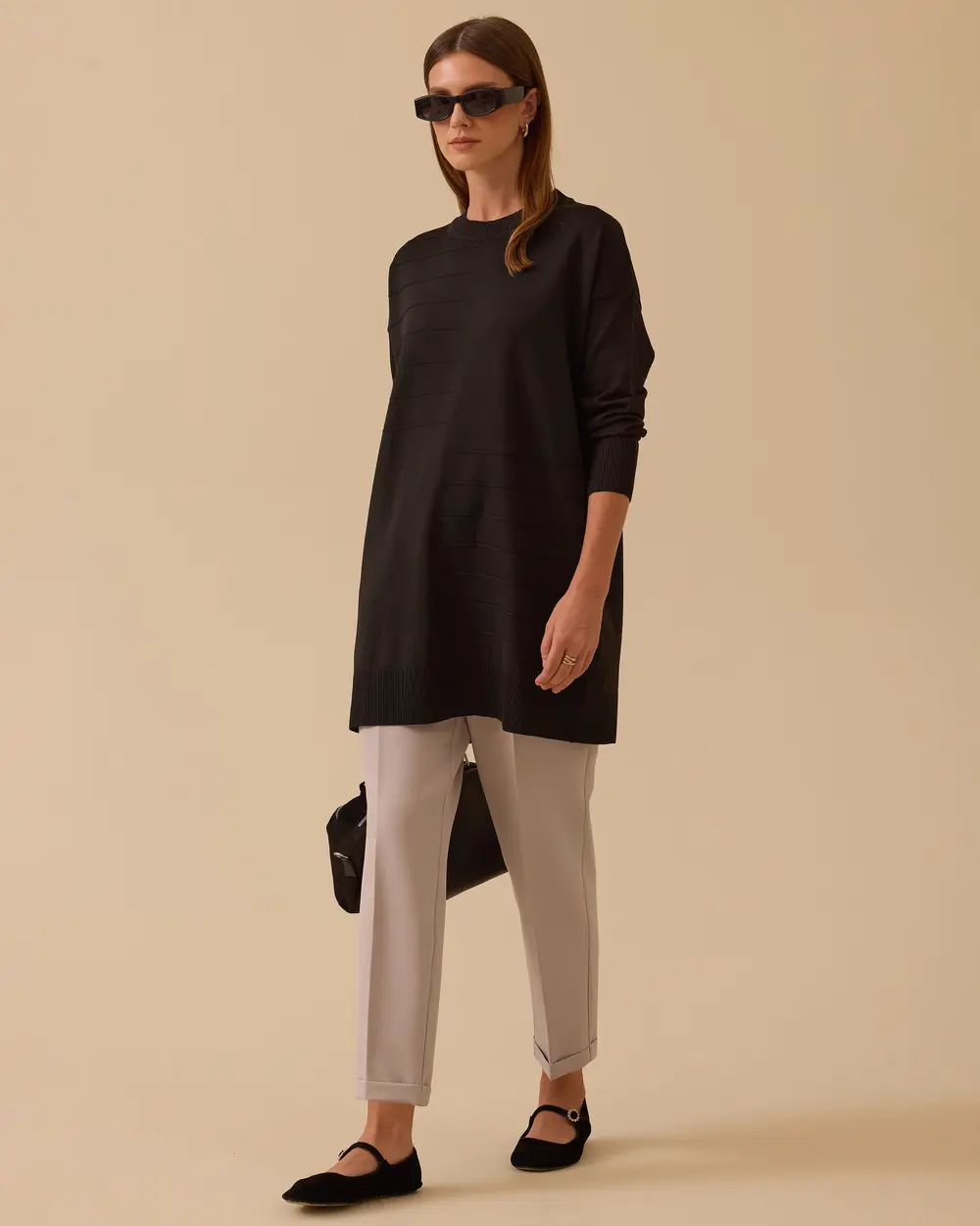 Çizgi Desen Detaylı Triko