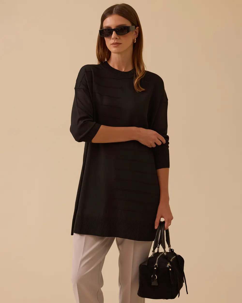 Çizgi Desen Detaylı Triko