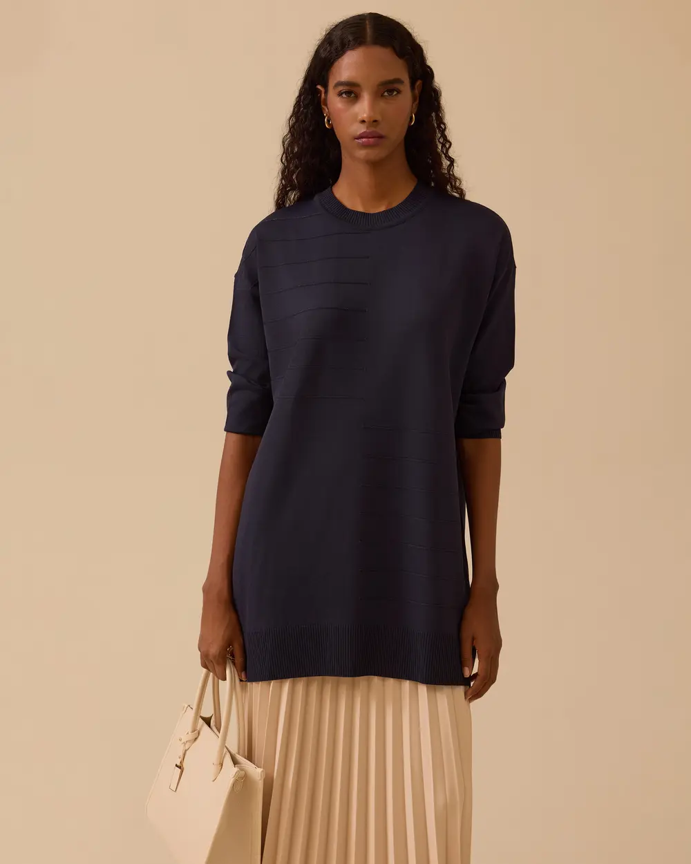 Çizgi Desen Detaylı Triko